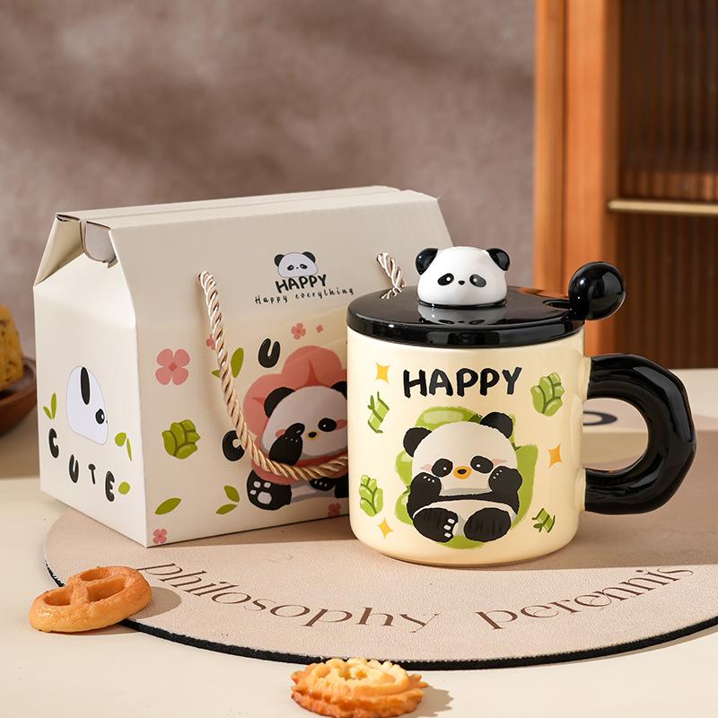 Creative Cartoon Ceramic Cup with Cover with High Appearance Cute Office Couple Water Cup Gift Box Hand Gift Mug