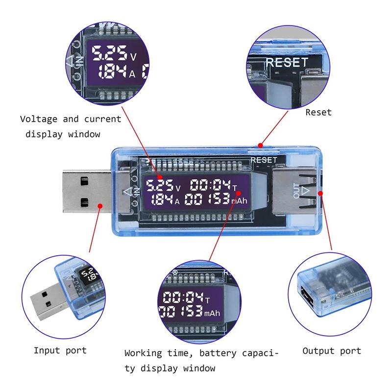 USB Voltage Current Tester DC 1‑11V 1‑1A Digital Power Capacity Meter mAh Time Detector USB Port Charging Parameter Monitor