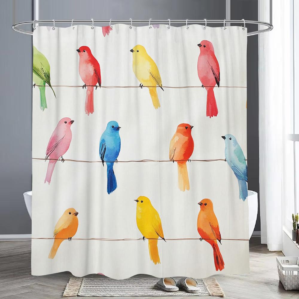 Modern style colorful birds Shower Curtain, Bathtub Bathroom Decorative Shower Curtain, Waterproof Shower Curtain with Hooks