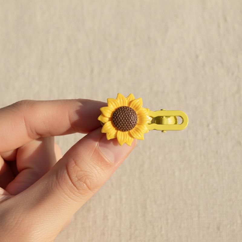Fashion Sweet Cartoon Sunflower Hairpins 2pcs Flower Hair Clip Set for Kids Holiday Outfits and Gift