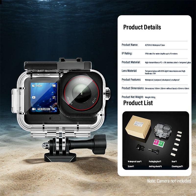 Soonpho 70M Waterproof Soonpho Case for DJI Osmo Action 6 Housing Diving Protective Anti-Drop Protective Shell Underwater Dive Cover for Action6