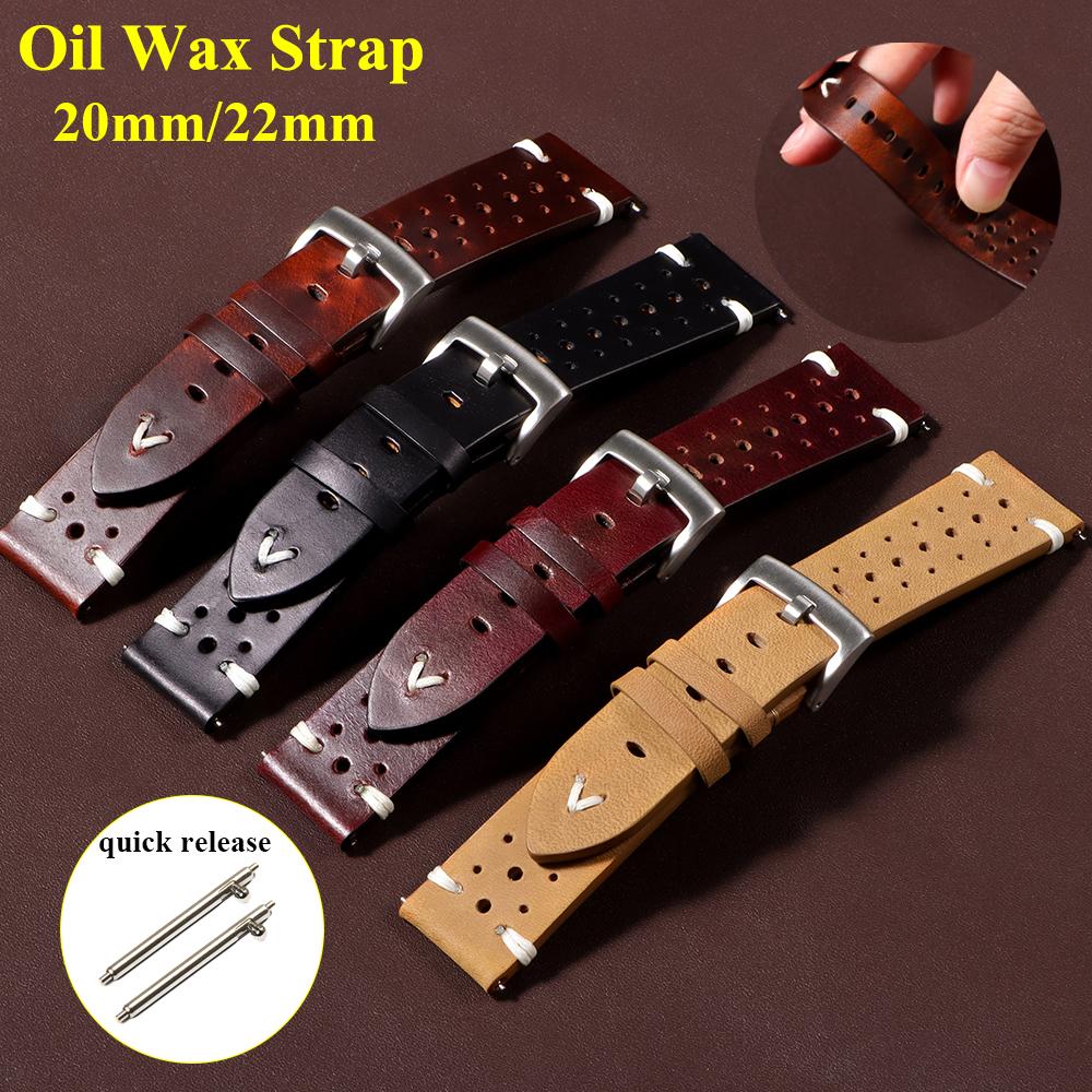 20mm 22mm Handmade Genuine Watchband Old Brown Black Soft for Men's Vintage Bracelet Oil Wax Cowhide Bracele for Casio for Omega
