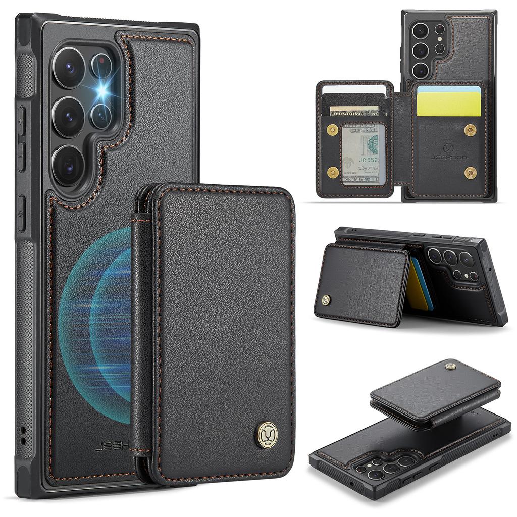 For Samsung Galaxy S22 Ultra 5G Case JEEHOOD J05 Leather Mobile Cover with Detachable Magnetic Card Bag