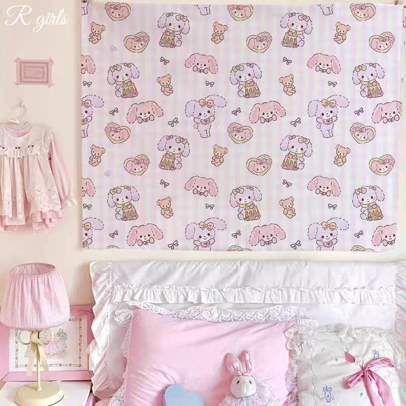 Cartoon Cute Bobo Rabbit Tapestry Sanrio Girlish Background Cloth Student Bedroom Room Bedside Decoration Tapestry