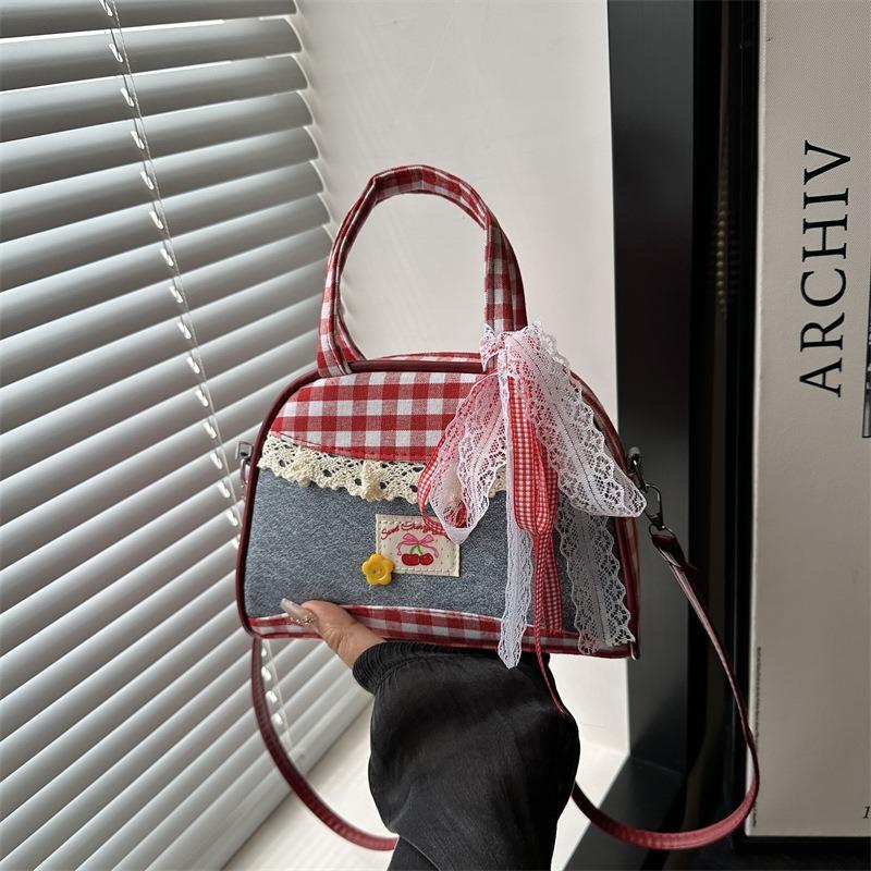 High-value Splicing Portable Small Fresh Denim Handbag Bag Bag Going Out Contrasting Colors Portable Autumn Women