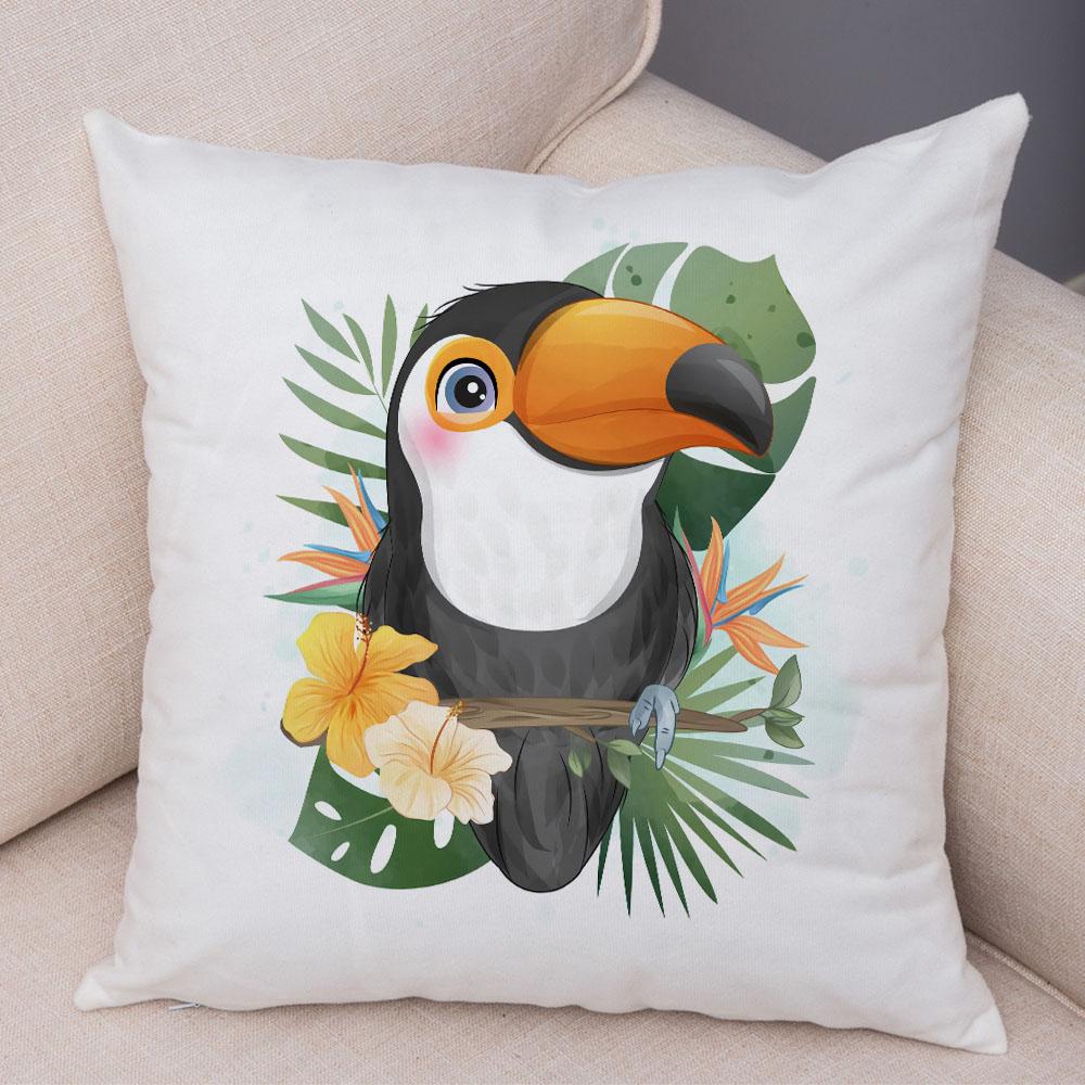 Cartoon Bird and Leaves Pillow Case Decor Cute Animal Lion Cushion Cover for Children Room Sofa Home Plush Pillowcase 45x45cm