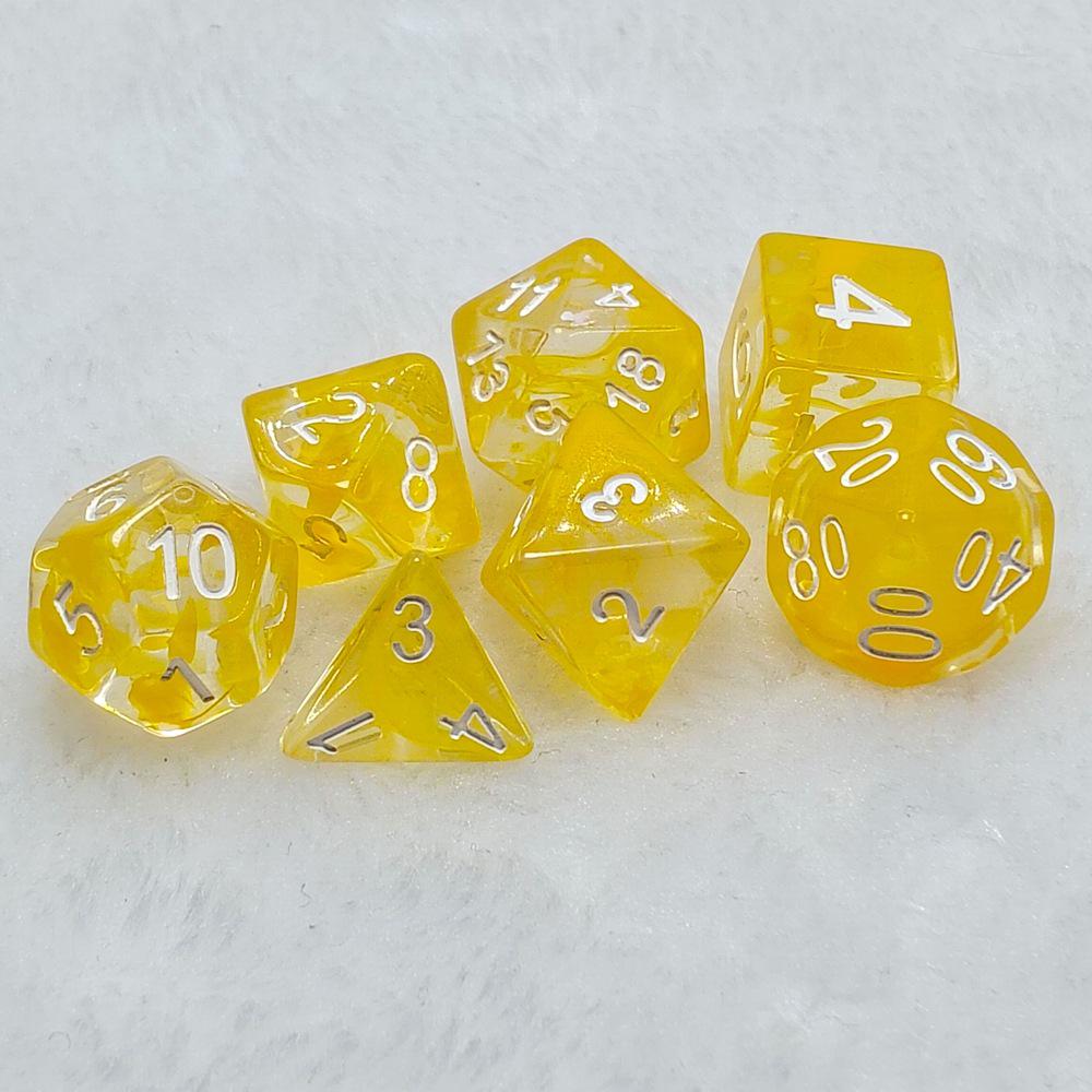 In-Stock Yellow Swirl Transparent Resin 7-Piece Dice Set for Tabletop RPGs