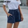 IHUASU Women's Casual Loose Elastic Waist Plus Size Shorts with Pockets Trousers