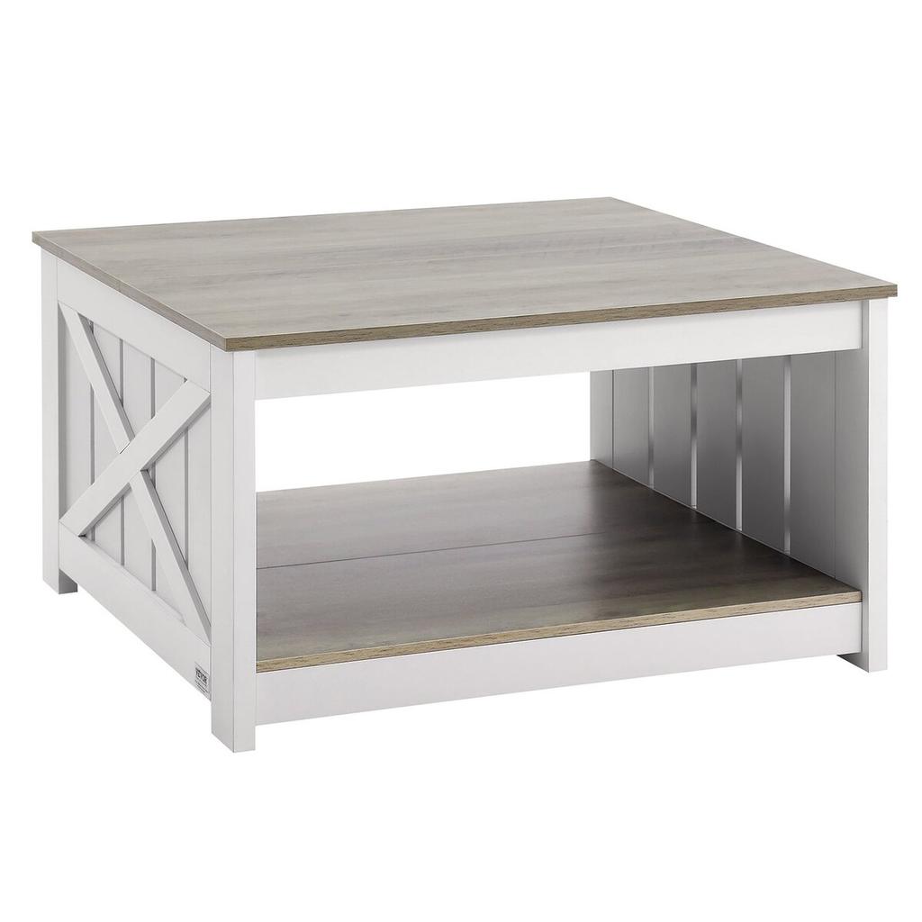 31.5" Farmhouse Coffee Table Square Table with Open Storage Compartment