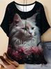 Summer Women 3D Printed Cat T-Shirt Cute Graphics Short Sleeves Tops Casual Fashion Tees O-Neck T-Shirts Oversize Woman Clothes