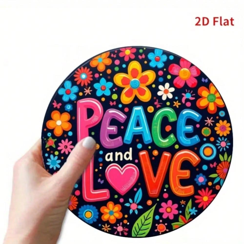 Iron Wall Art with Peace Love Floral Motif Hanging Decor for Home Office Gift