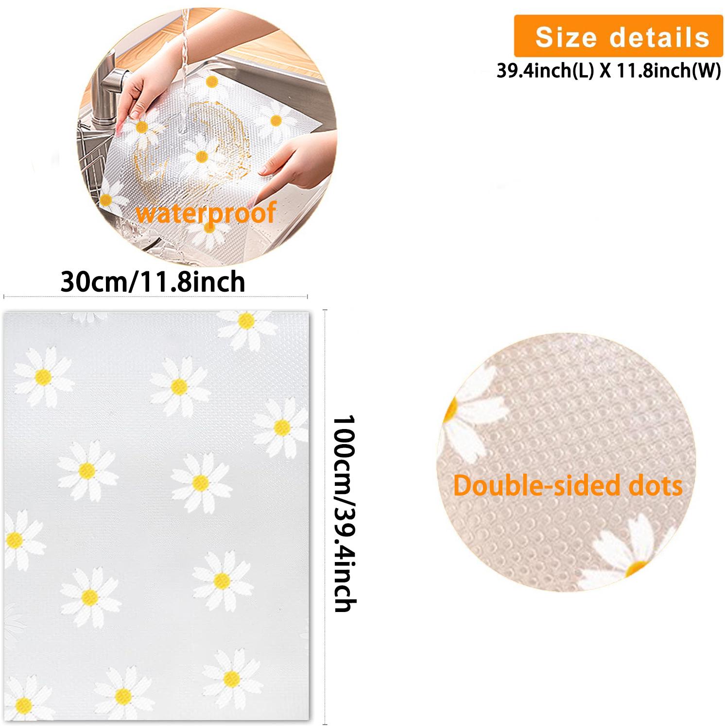 

1 Roll Daisy Shelf Liner Kitchen Cabinet EVA Waterproof Refrigerator Mat Drawer Mat Oil and Dustproof Non-Adhesive Drawer Liner