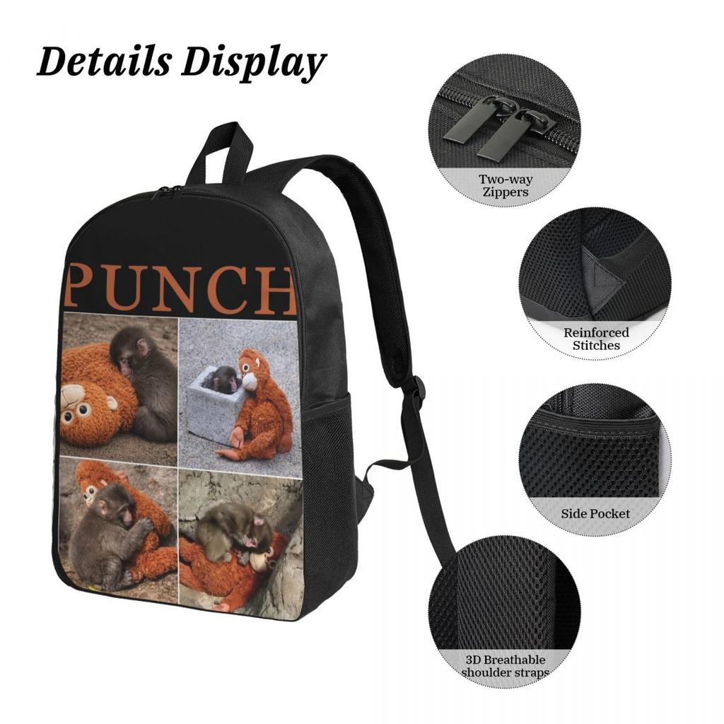 3Pcs Punch Monkey merch Backpack Set for Children Pencil Boxes Bookbag Sets with Lunch Box For School Students Daypack