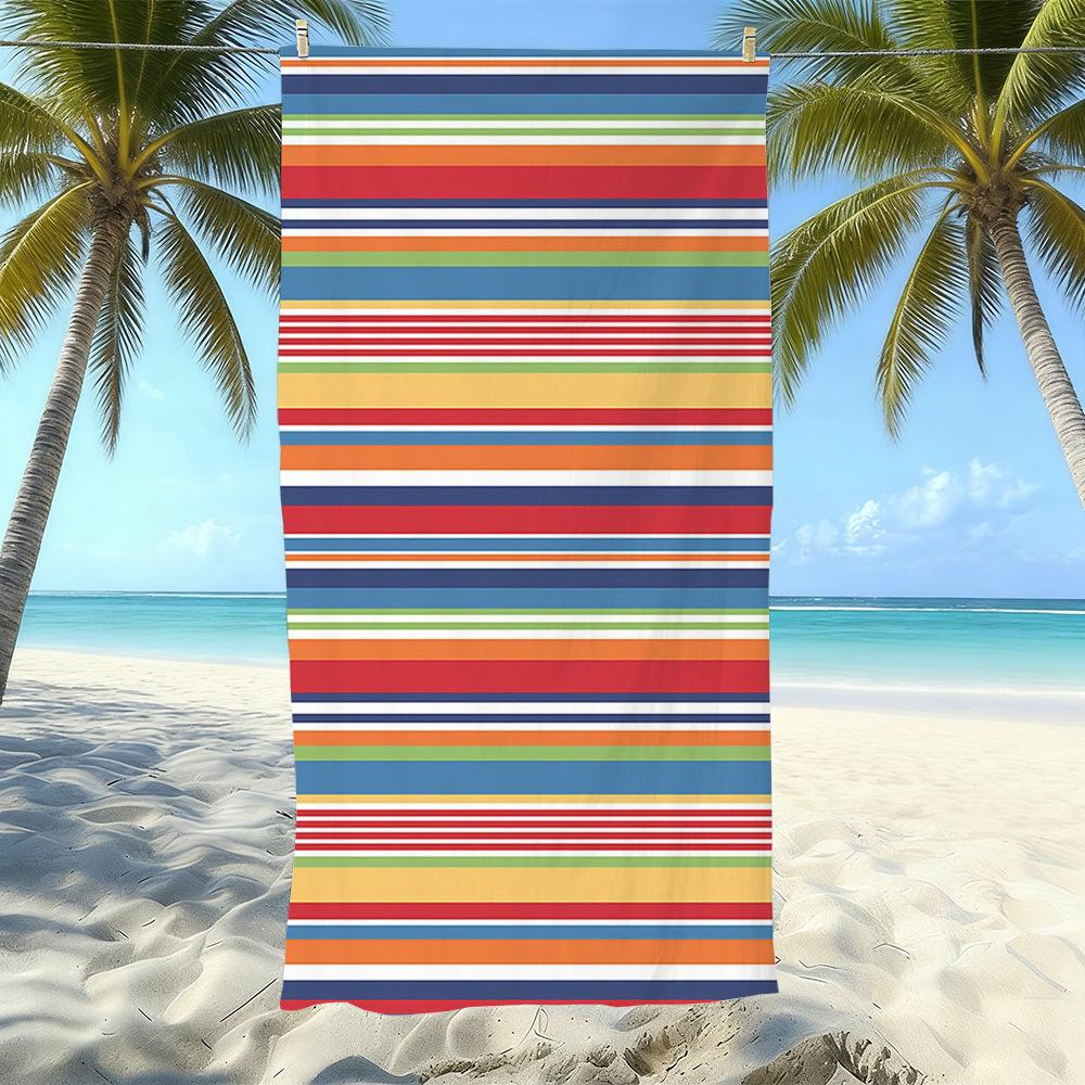 1 pièce Serviette de plage rayée colorée tendance, Serviette de plage absorbante à séchage rapide pour la natation, Disponible en plusieurs couleurs 160x80cm
