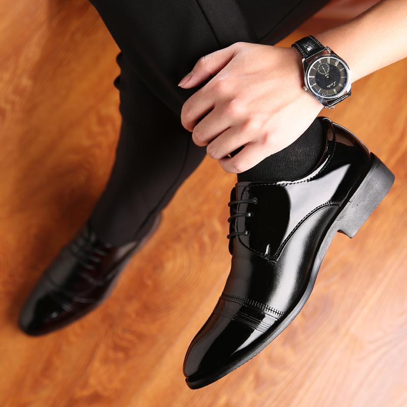 Formal Office PU Leather Black Shine Business Casual Shoes JZ-2385