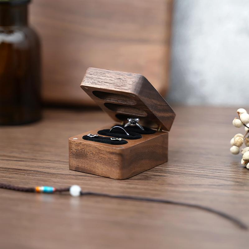 Black Walnut 3 Slots Luxury Compact Jewelry Box Holds Rings Earrings Necklaces Wedding Engagement Gift 48 X 62 X 37 Mm