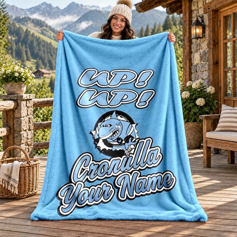 Cronulla Sharks Individueller Name Flanelldecke Personalisierte Weiche Warme Plüschdecke Personalisierte Geschenkidee für Familie Freunde