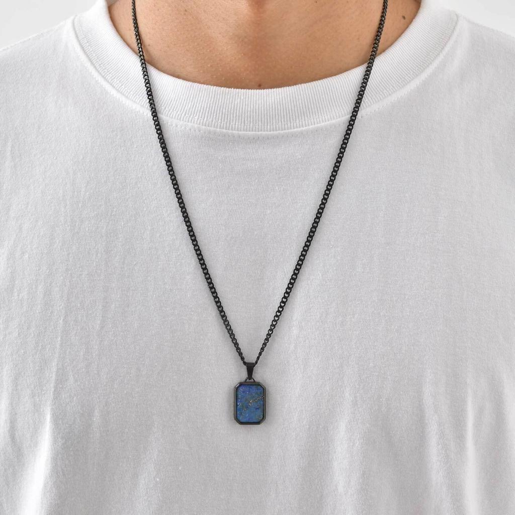 Vnox Rectangular Blue Stone Pendant Necklace for Men, Stainless Steel Casual Jewelry Accessory Father's Day Anniversary Gift NEW