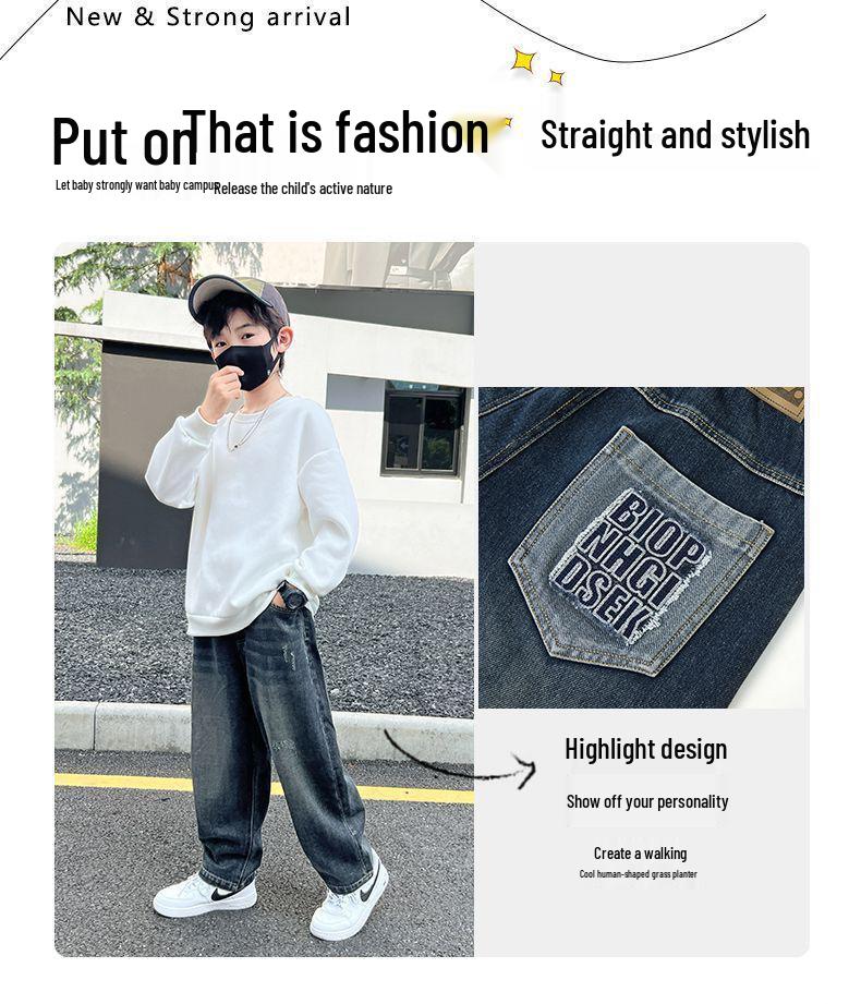 Jean molletonné pour garçon: Pantalon décontracté ample style coréen pour printemps/automne pour enfants de taille moyenne et grande 2025.