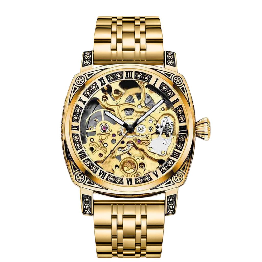 Herren Skelett Automatische Mechanische Uhr, Geprägtes Edelstahl