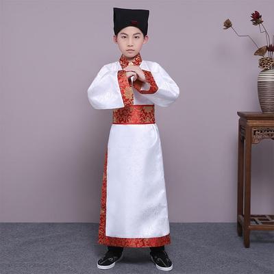 Tradiční hanfu učenecký plášť pro batolata - Dětský starověký kostým pro hodinu guoxue a recitační vystoupení