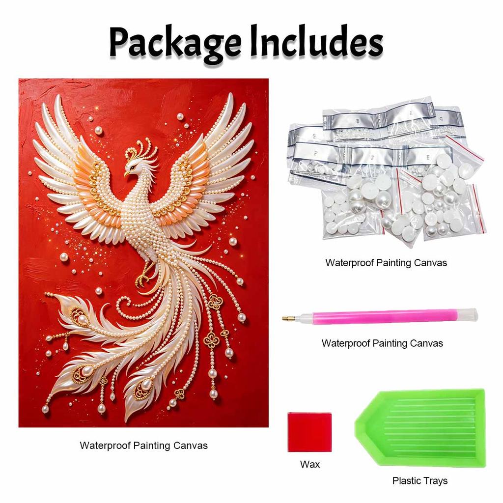 DIY Framed Pearl Painting Kit Red Phoenix Bird Pattern 3D Sparkling Bead Art Canvas Ready to Display Home Decor Gift Craft Wall Hanging Art