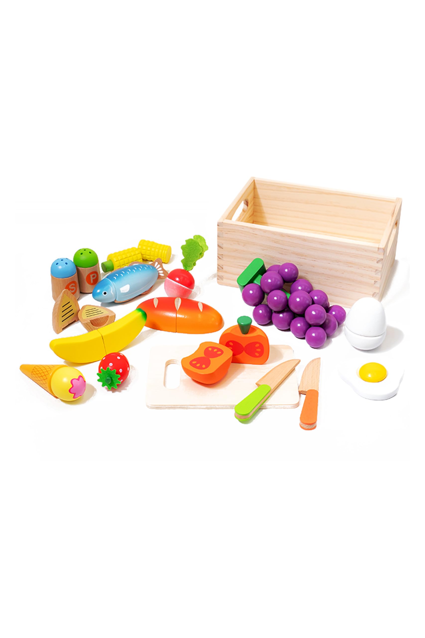 

RiZKiZ Wooden Pretend Kitchen Set with 16 Assorted and Food Magnetic Includes Cutting and Wooden Perfect for Sharpening and Educational Toys Standard