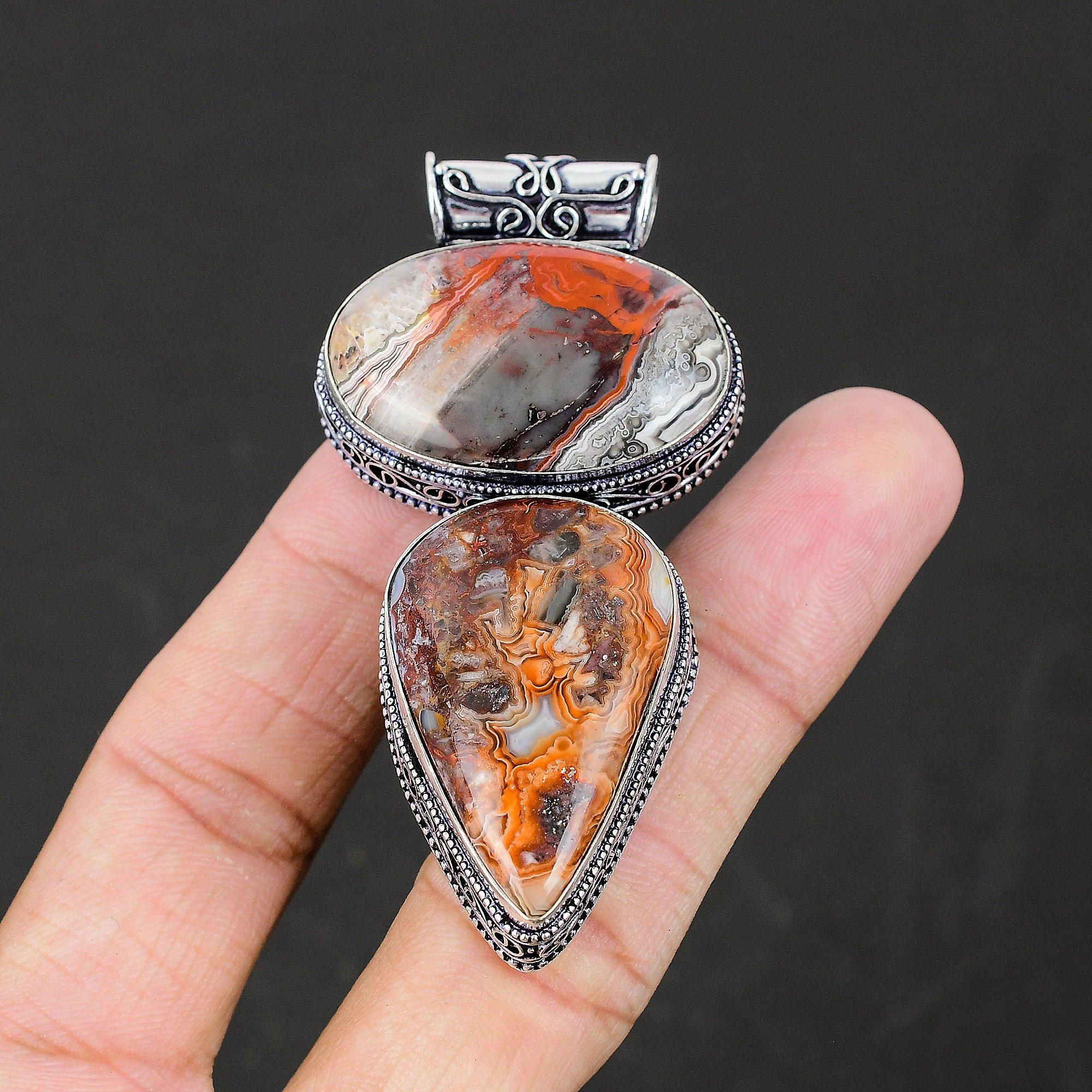 Лагуна Кружево Агат Натуральный драгоценный камень Ювелирный кулон ручной работы — фото 5