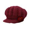 Women Knitting Hat Extended Brim Thickened Plush Winter Hat Solid Color Flower Decor Warm Hat Fashion Accessories
