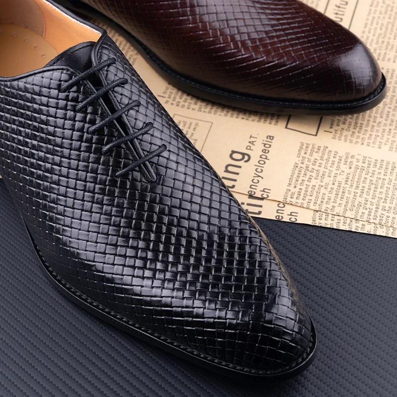 Fashion Luxury Genuine Leather Shoes Men Oxford Casual Business Office Shoes Comfortable Formal Lace Up Pointed Toe Dress Wedding Shoes