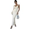 New V-neck Suspender Hollow Fishtail Skirt European and American Halter Cross Lace-up Sexy White Dress