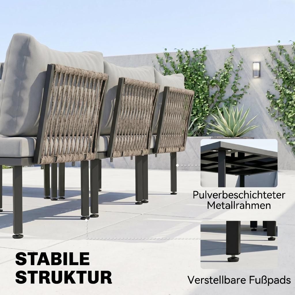 Lounge Garden Furniture Set 5-6 Person Garden Lounge Set with 2-Seater Garden Sofa, 2 Chairs, Corner Chair, Slatted Table, Footstool