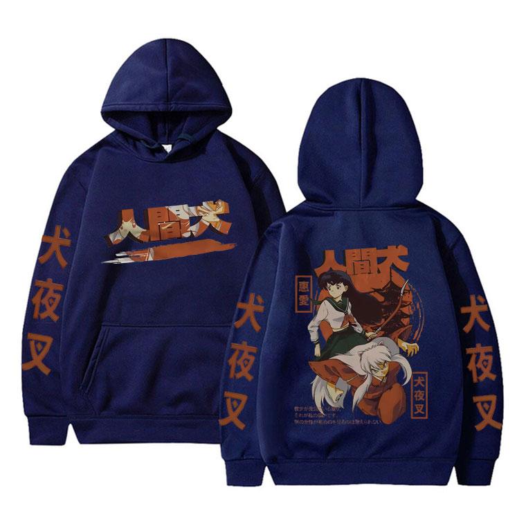 Japońskie Anime Inuyasha Higurashi Kagome Bluza z Nadrukiem Graphic Mężczyźni Kobiety Manga Vintage Bluza Męska Hip Hop Oversize Bluzy z Kapturem