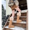 Gray Knee-length Snow Boots for Women, Winter Two Wear Fluffy Plush Thermal Cotton Shoes, Platform Boots