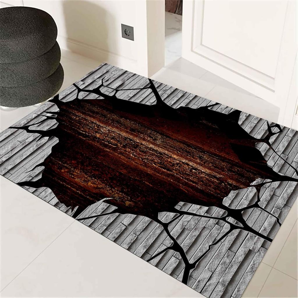 2D Lava Doormat Cracked Rock Pattern Modern Industrial Vanity Carpet Magma Design Soft Non-Slip Floor Rug for Living Room