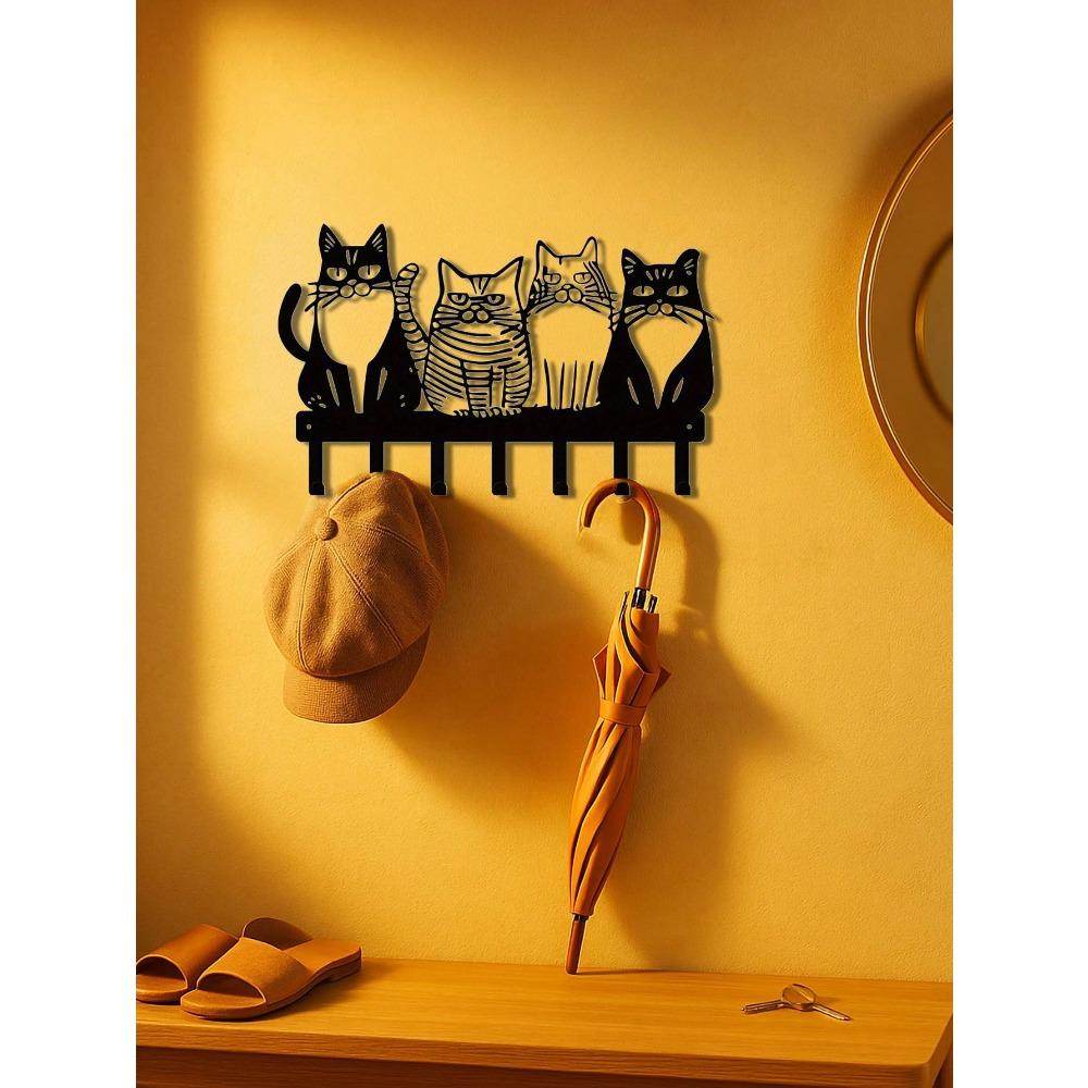 1pc Adorable Cat Wall Hook Coat Towel Key Holder Metal Home Decor Gift