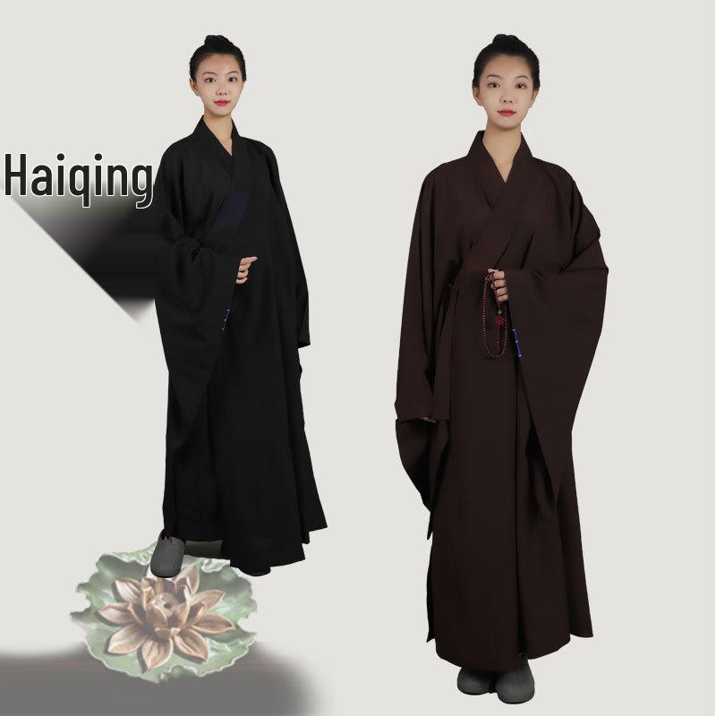 Haiqing Zen Monk Robe - Unisex, Linen, Coffee Color, All-Seasons Meditation Coat