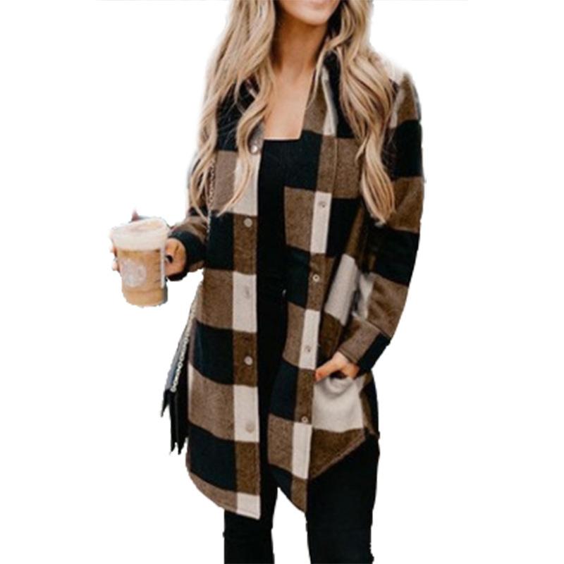 Plaid Shirt Mid-Length Long Sleeve Women's Jacket Plaid Shirt Top