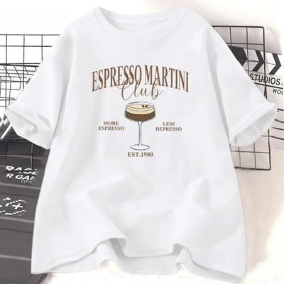 Cocktail und Social Espresso Martini Club T-Shirt Lustiges Trinkendes Martini Liebhaber T-Shirt Lässig Kurzarm Rundhals Grafik Y2K
