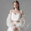 Trouwjurk Bruid Bruiloftshandschoenen Effen Kleur Bruidsmouwen Mode Afneembare Tule Bruiloft