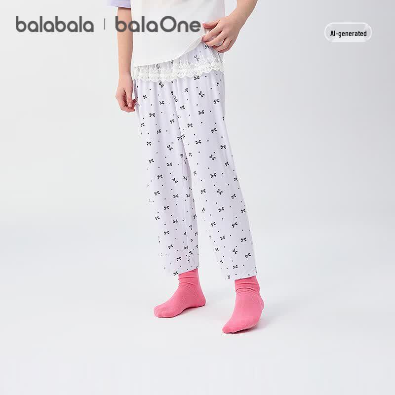 Balabala Girls' Summer Lace Trim Pajama Pants