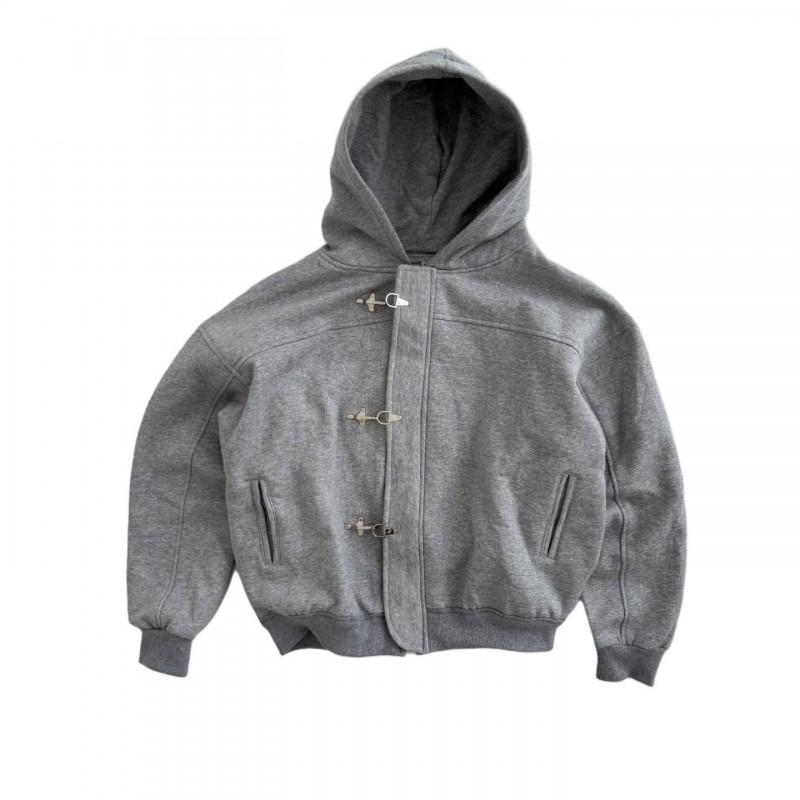 American Style Solid Color Hooded Sweatshirt Button Embroidered Letter Streetwear Jacket Teens To Adults