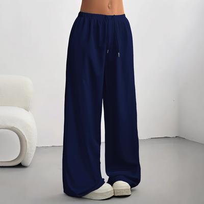 Women's Solid Color Wide Leg Pants Casual Drawstring Sweatpants with Pockets Jogging Loose Pants Relaxed Fit Style Autumn