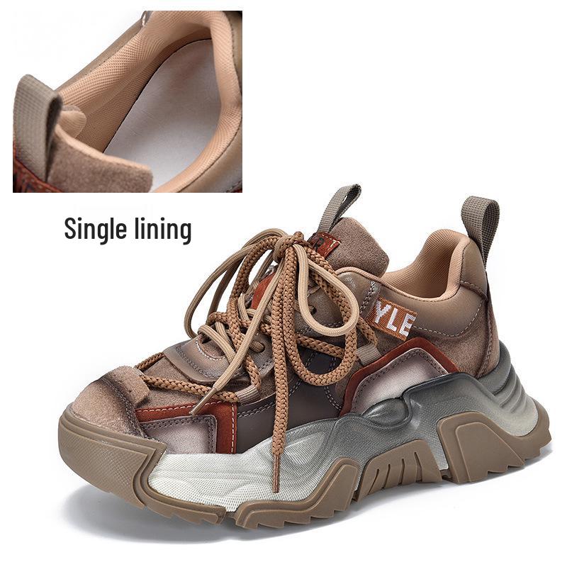 Women's Retro Genuine Leather Dad Sneakers - Autumn 2025