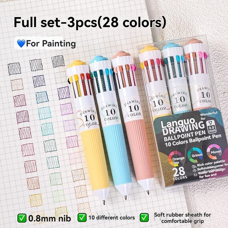 3Pcs/set Creative 10 in 1 Colored Drawing Ballpoint Pens Ballpoing Pens 58 Colors Student Stationery Cute Pen Office Supplies
