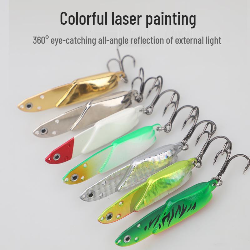 Zinc Alloy Long Cast Iron Plate Lure with Reinforced Treble Hook for Bass, Mandarin Fish, and Perch