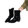 2025 autumn and winter retro belt buckle thick heel fold two wear short boots women's fashion temperament fashion short boots