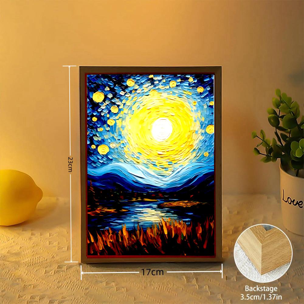 Light Painting Photo Frame Night Light Van Gogh Astral Art Office Decoration Bedroom Cuadros Decorativos Friends Gifts Moon Lamp