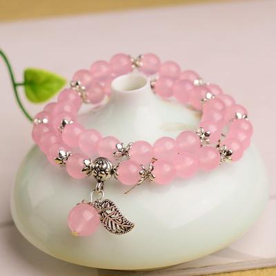 Frisches Blaues Chalcedon Armband Tibetisches Silber Damen Einzelkreis Mehrfachkreis Rosa Kristall Trick Pfirsichblüte Gelb und Blau Armband Geschenk Blatt