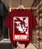 2026 New Arrival Pure Cotton Tshirt Vintage Woodcut Black Cat Meow Letter Print Crew Neck Unisex Top Casual Short Sleeve